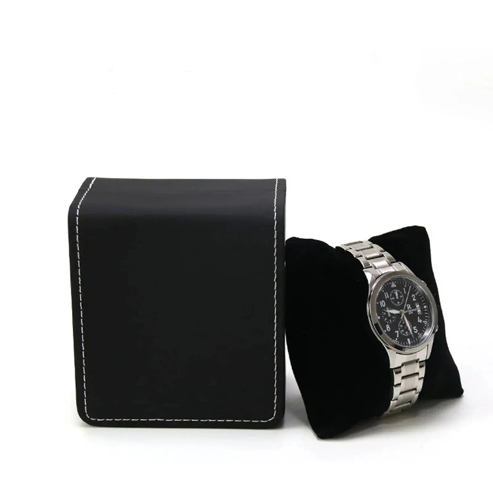 LuxGuard Black PU Leather Clamshell Watch Gift Box With Pillow For Men Display Case