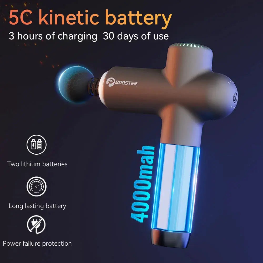 Booster massage gun handheld massager with 4000mAh battery and blue LED grip