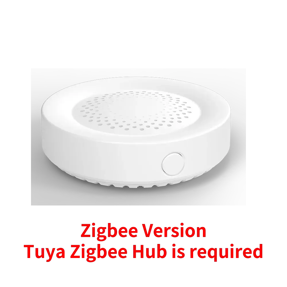 Tuya Zigbee smart siren with 100dB speaker, white circular device with side button