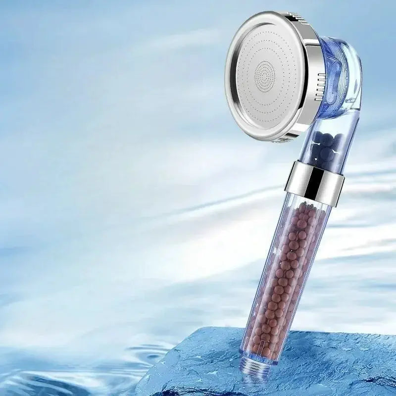 Simples Market handheld rainfall shower head with anion filter beads, chrome finish, 3-function.