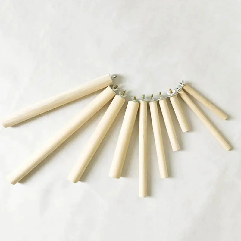 Simples Market parrot wood perch set; natural wooden sticks on curved metal rack, 9 pieces