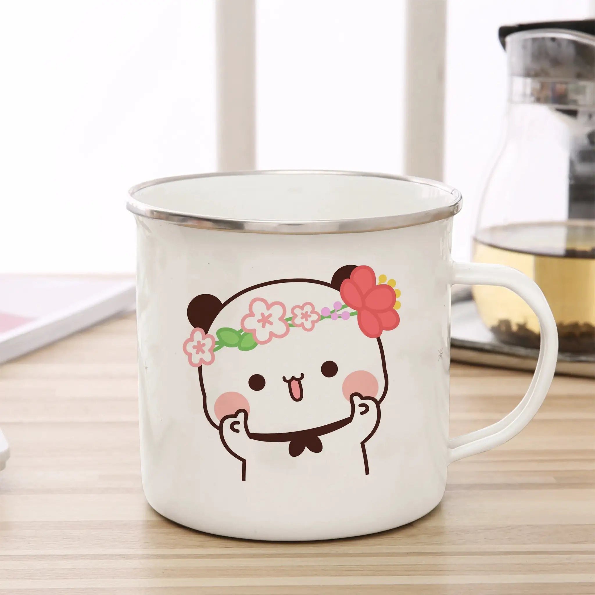 Cute Cup Co Cartoon Milk Mocha Bear Enamel Cup 11oz Eco Friendly Coffee Tea Cup Gift For Couple