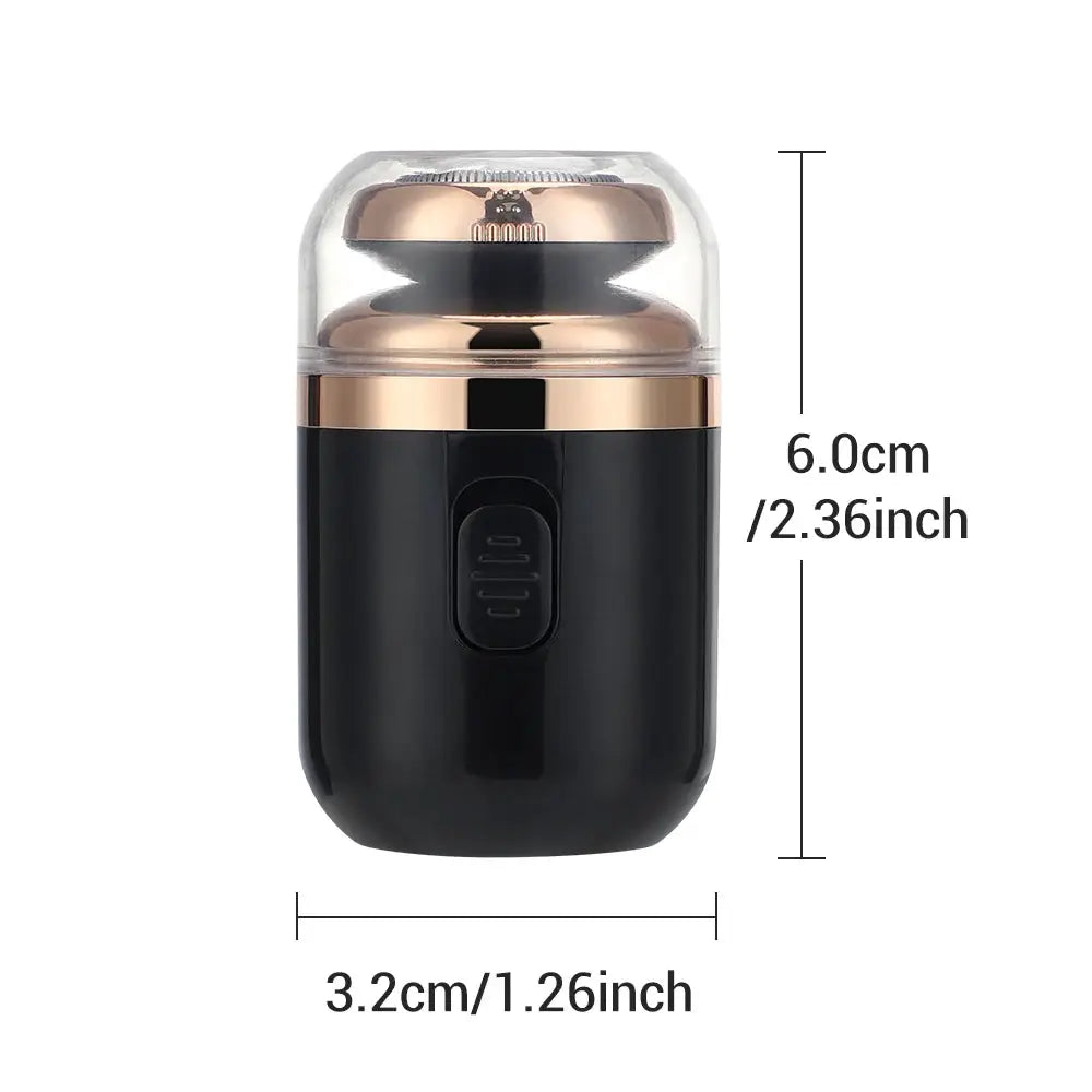 Mini washable electric travel razor by Simples Market, black body with rose-gold trim and clear cap