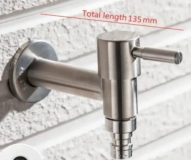 Brushed stainless steel garden faucet, wall-mounted, Simples Market, 135 mm length