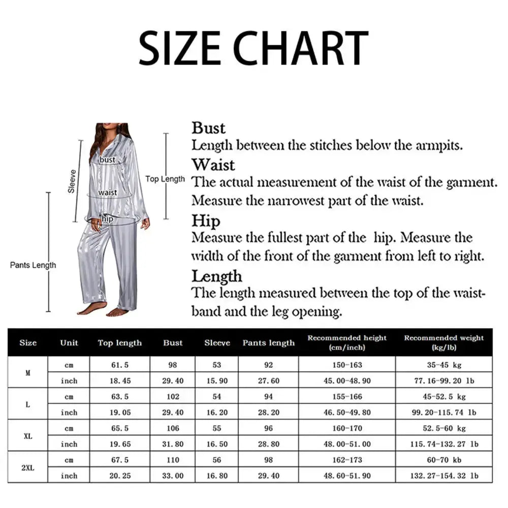 LuxeNest Womens Striped Satin Pajama Set Loose Fit All Season Comfort In Breathable Imitation Silk Polyester