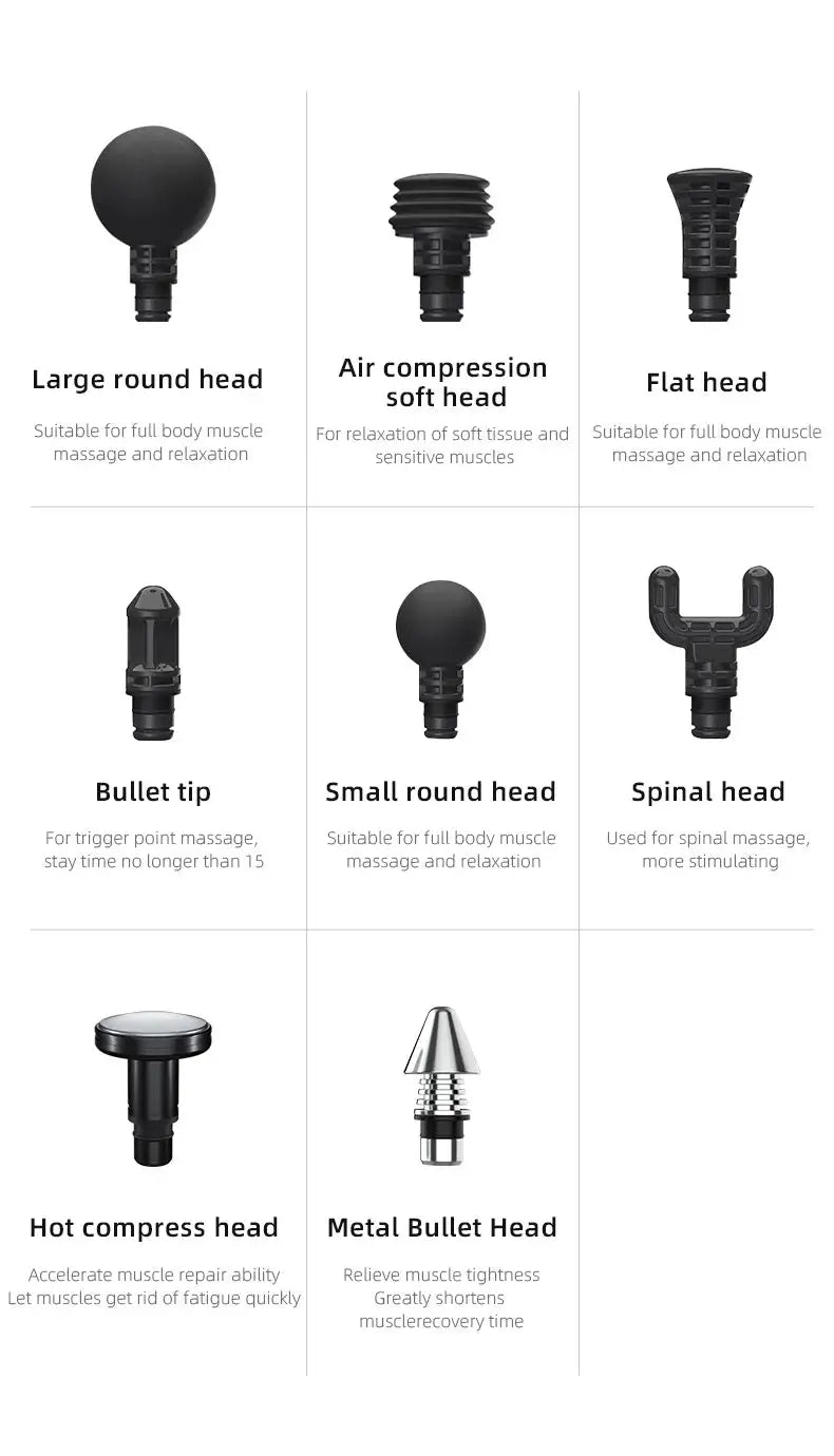 Simples Market Booster Massage Gun with 9 interchangeable heads in black for full-body massage