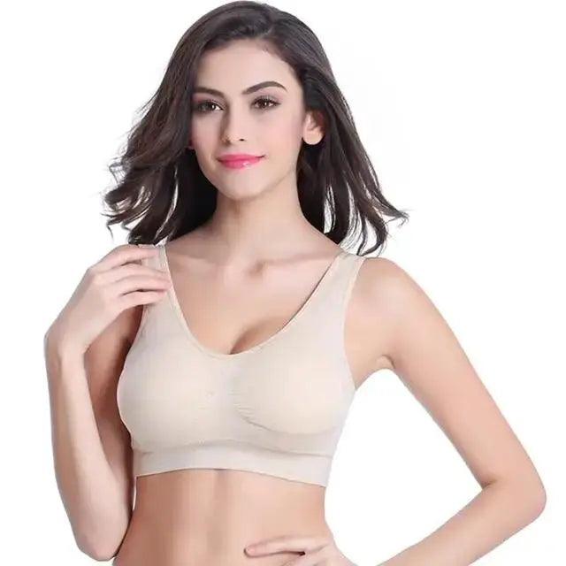 Simples Market plus-size seamless wireless bra in beige with wide straps