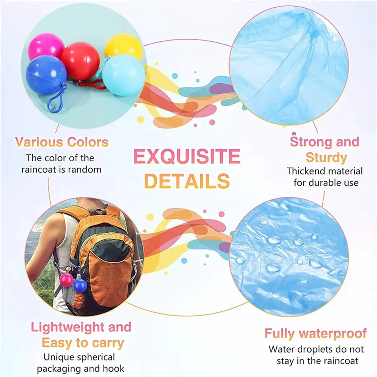 Mini Portable Raincoat Ball Colorful Disposable Thickened Rain Poncho Emergency Waterproof Rainwear Cape Keyring