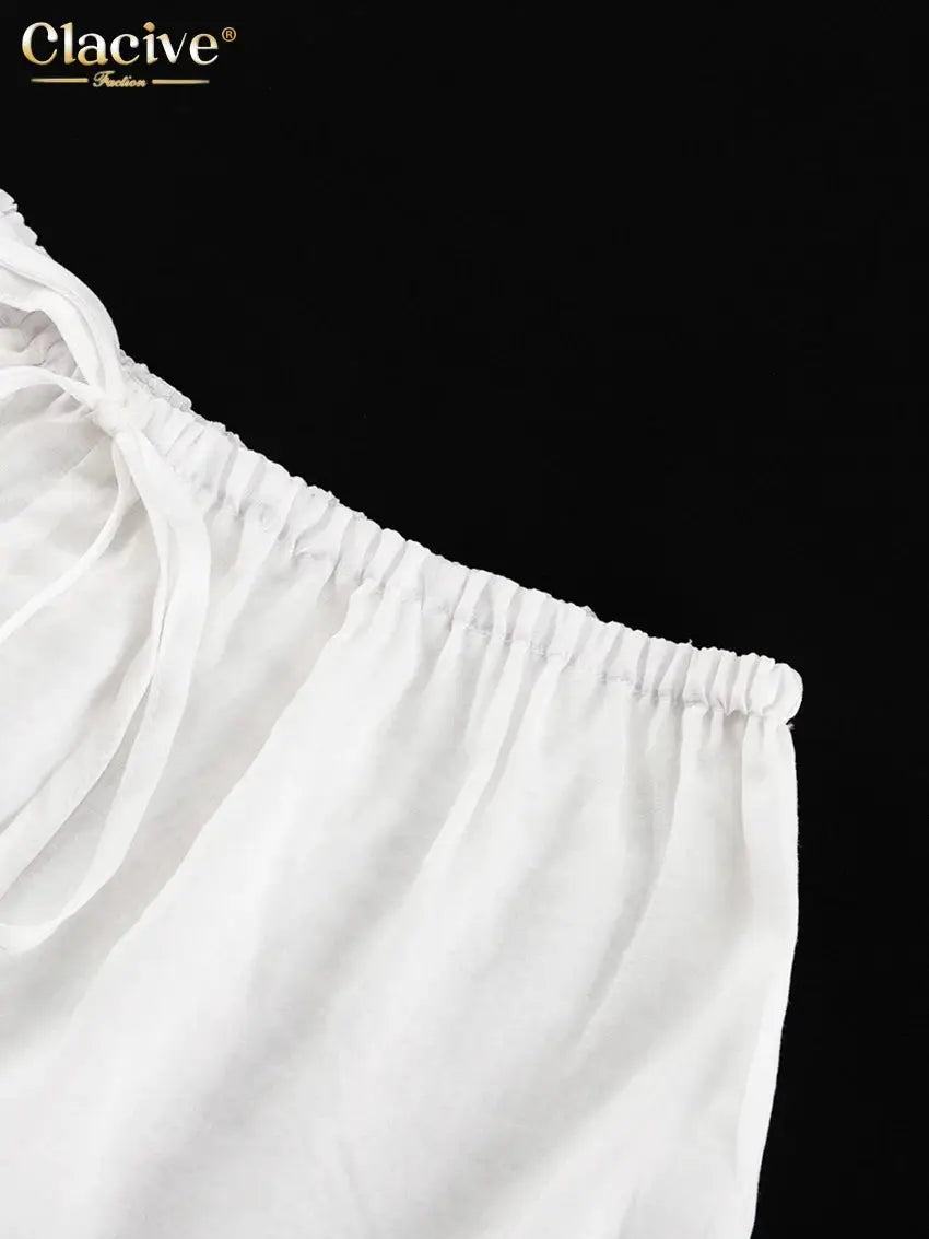 Clacive White 2 Piece Set Women Loose Long Sleeve Robe And Shorts