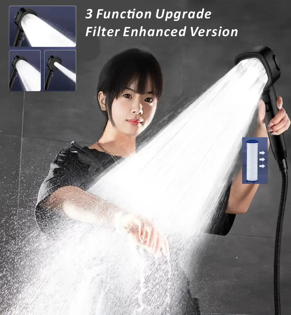 Simples Market black 3-mode high-pressure shower head with water-saving spray and one-key stop handheld hose