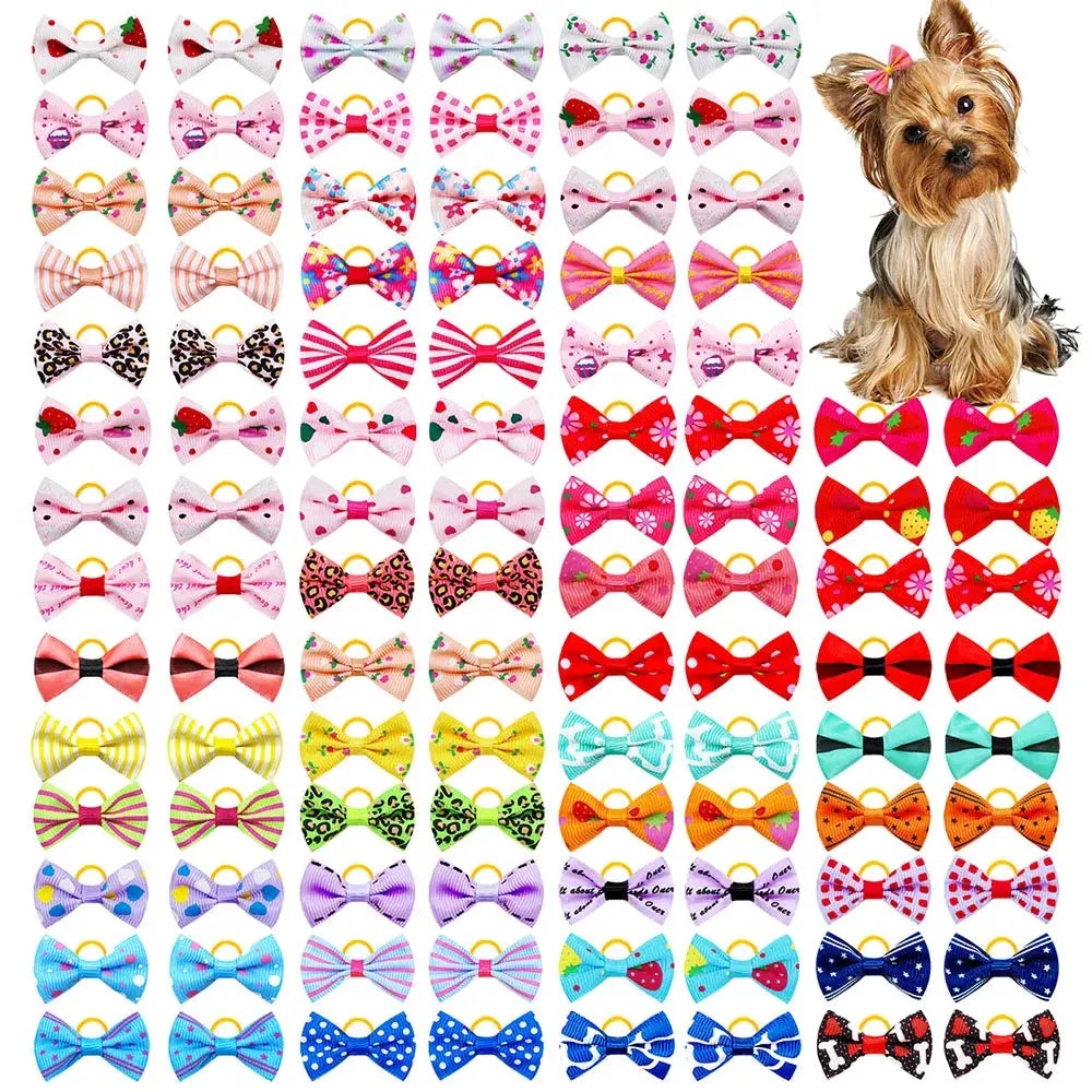 30 Pcs Dog Bows With Rubber Band Hair Accessories Handmade Movable Puppy Bows For Dogs And Cats Cute Pet Accessories