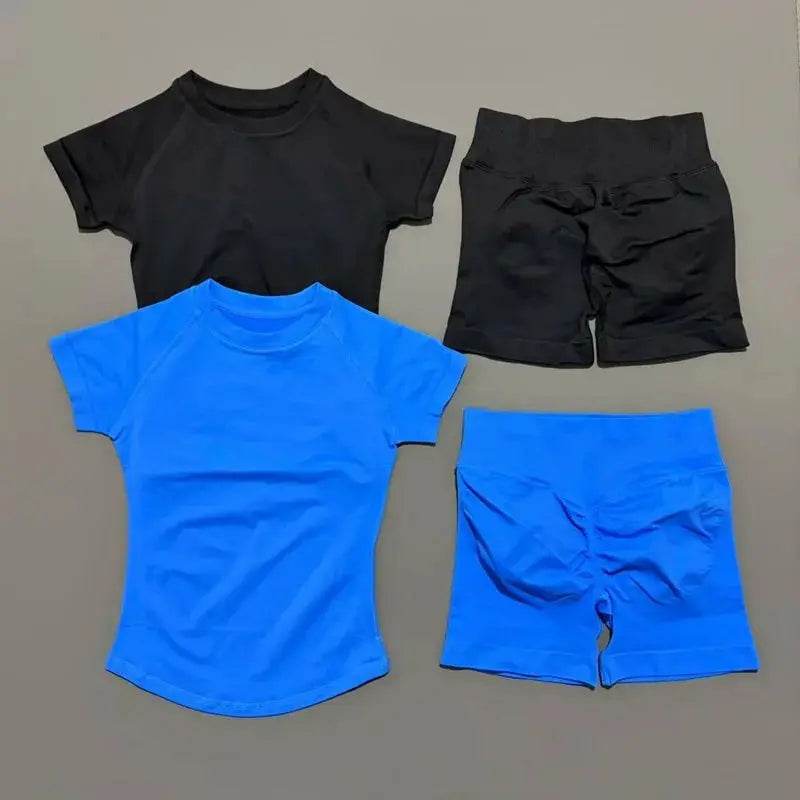 Histello 2 Piece Seamless Yoga Set Women Short Sleeve Top Leggings