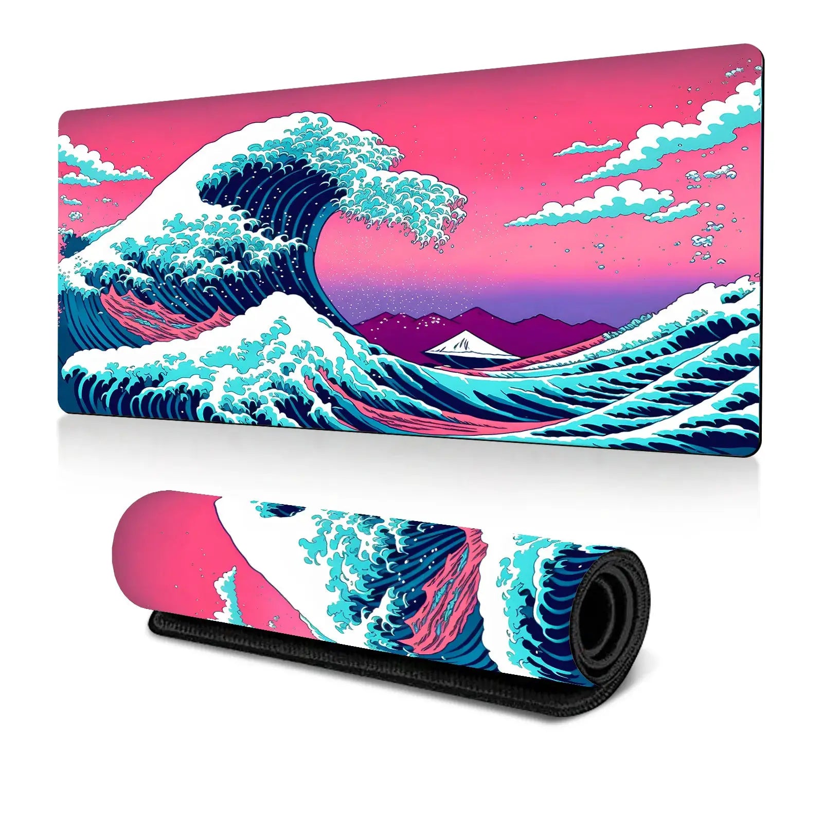 Japanese Sea Wave Large Mouse Pad Anime Black Gaming Extended Desk Mat 3mm Thick Non Slip Rubber Base