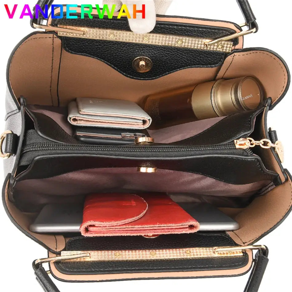 NobleGrace Soft Leather Luxury Handbag Women Triple Layer Tote Large Capacity Shoulder And Crossbody Bag