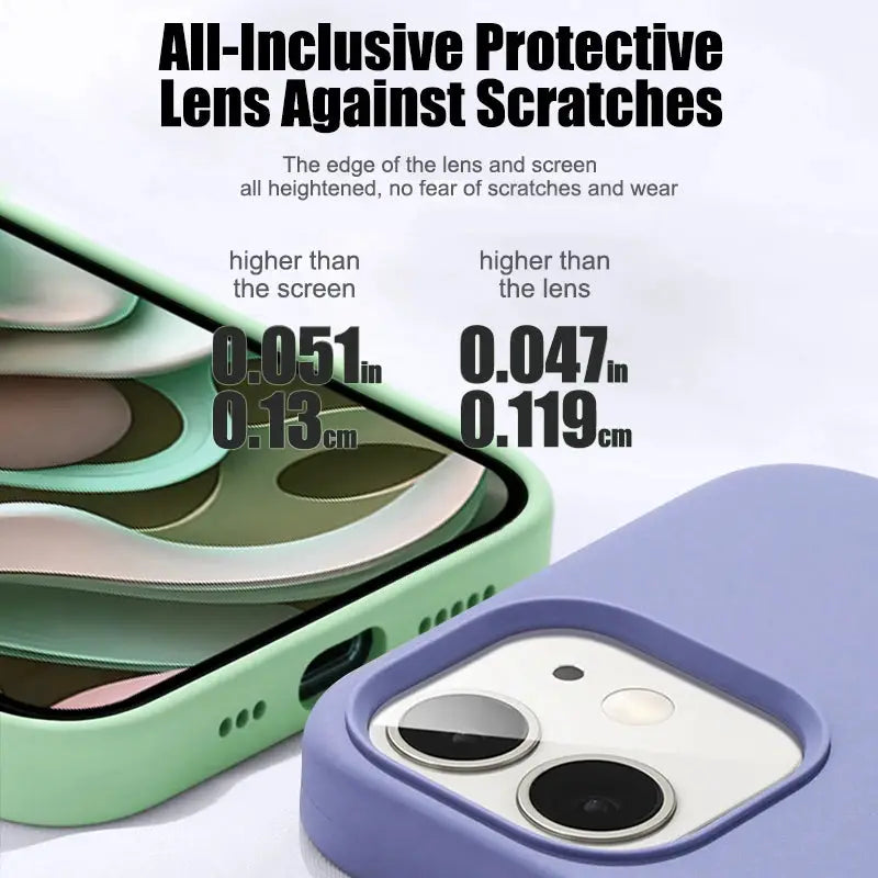Two Simples Market liquid silicone iPhone cases with green edge and purple bumper, shockproof back covers
