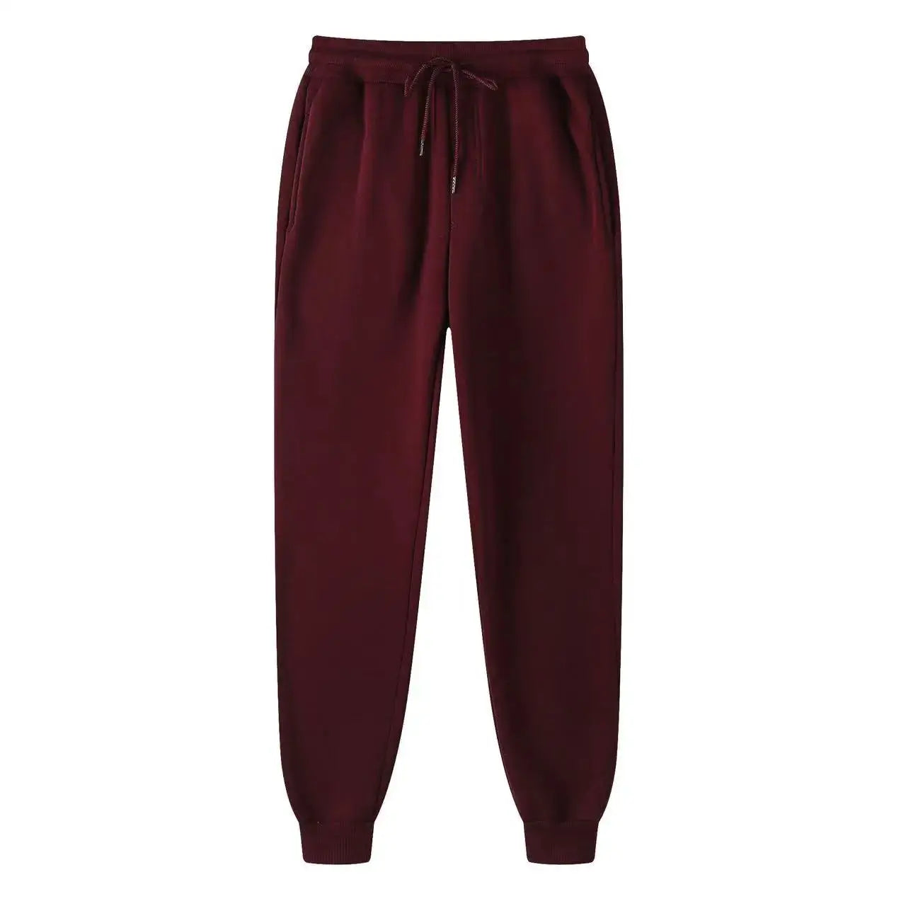 Men's burgundy jogger pants by Simples Market with drawstring waist and cuffed ankles.