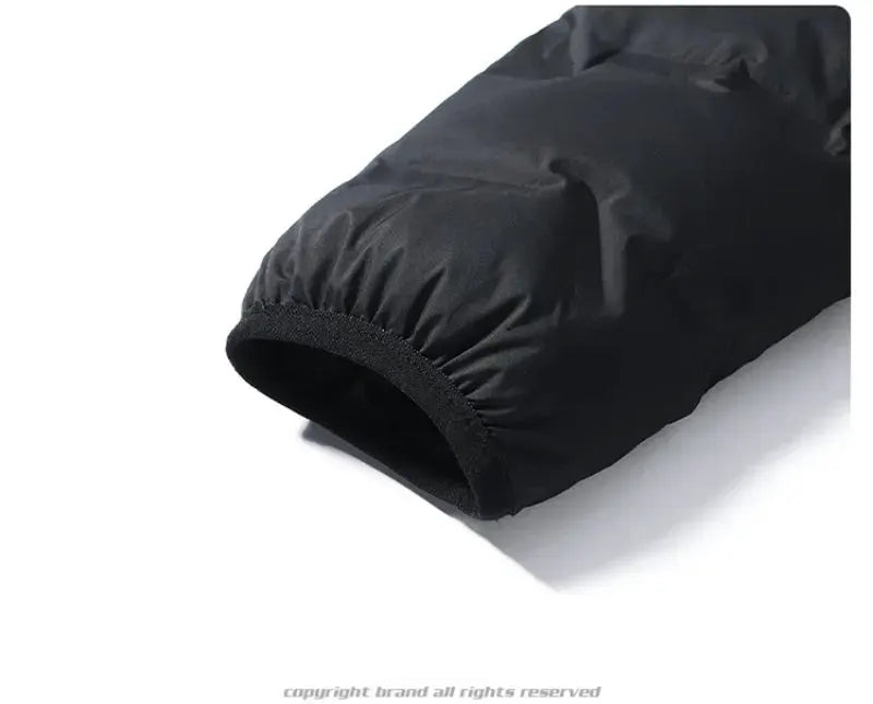 Men's black duck-down jacket cuff with elastic band; waterproof, windproof outerwear