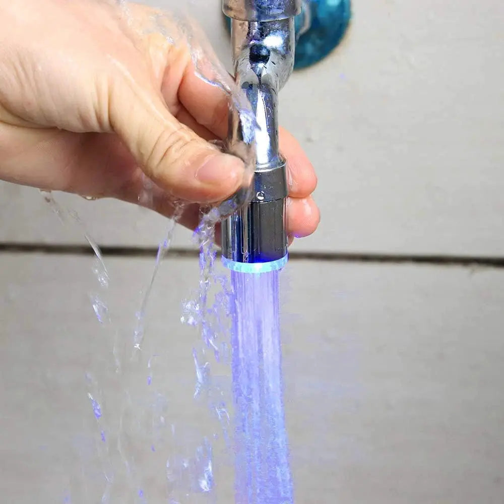 LED faucet head with 7-color glow and water-saving stream; chrome aerator nozzle for kitchen or bath
