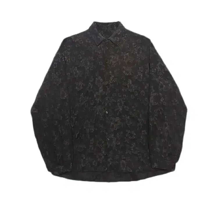 Simples Market 2XL black floral jacquard shirt with turn-down collar and long sleeves