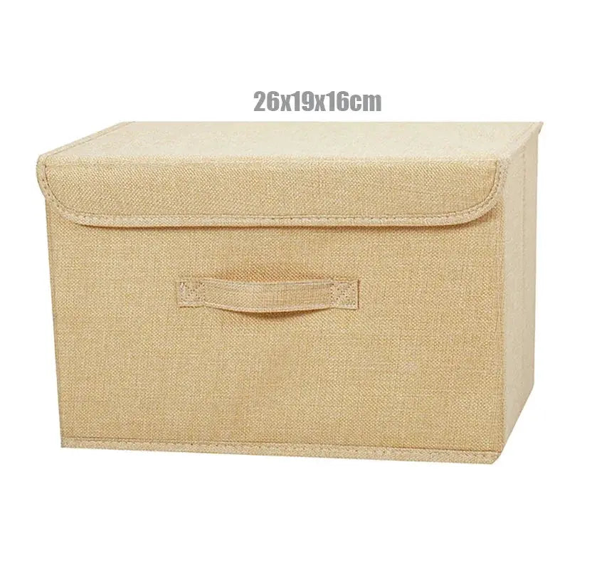 Storage box with lid; Simples Market washable cotton-linen fabric, beige, foldable storage bin 26x19x16 cm