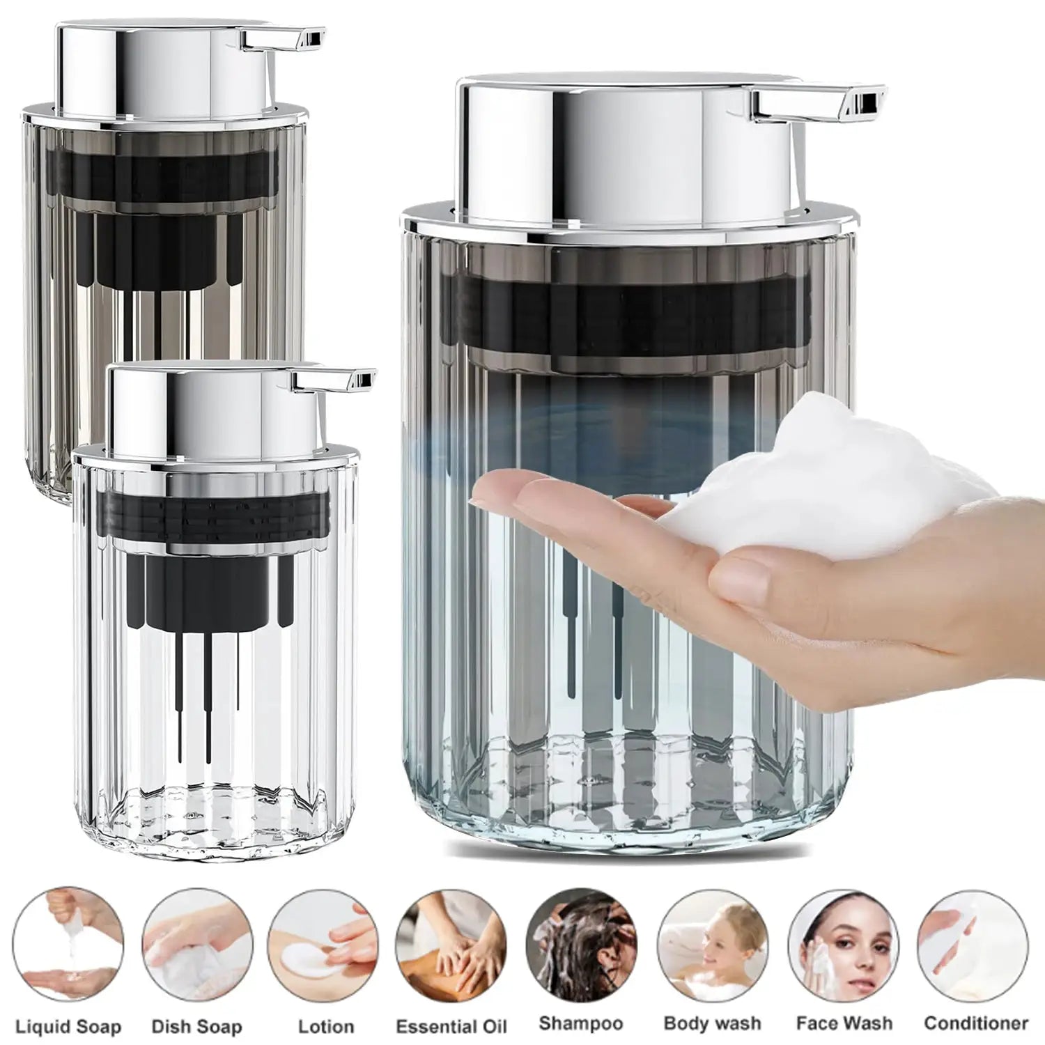 Hands Foaming Soap Dispenser For Bathroom And Kitchen Refillable Liquid Soap Mousse Bottle Push Type Dish Soap Container