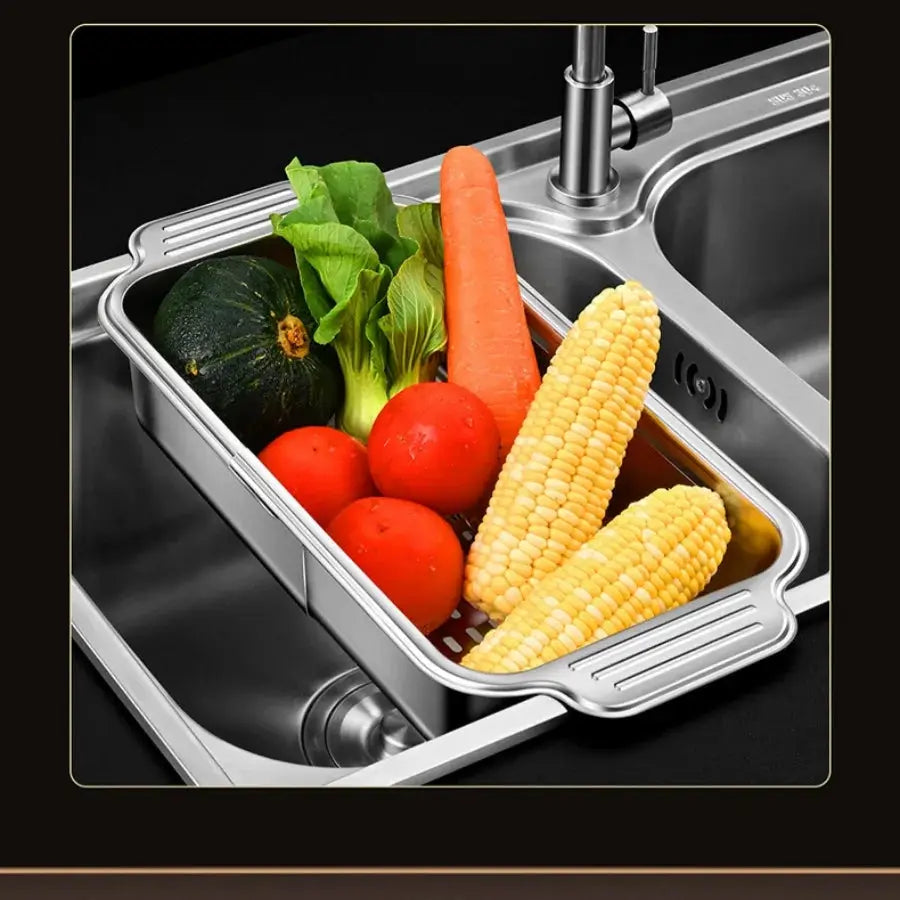 Stainless Steel Telescopic Sink Filter Basket Adjustable Length for Washing Fruits Draining Pasta Dishes