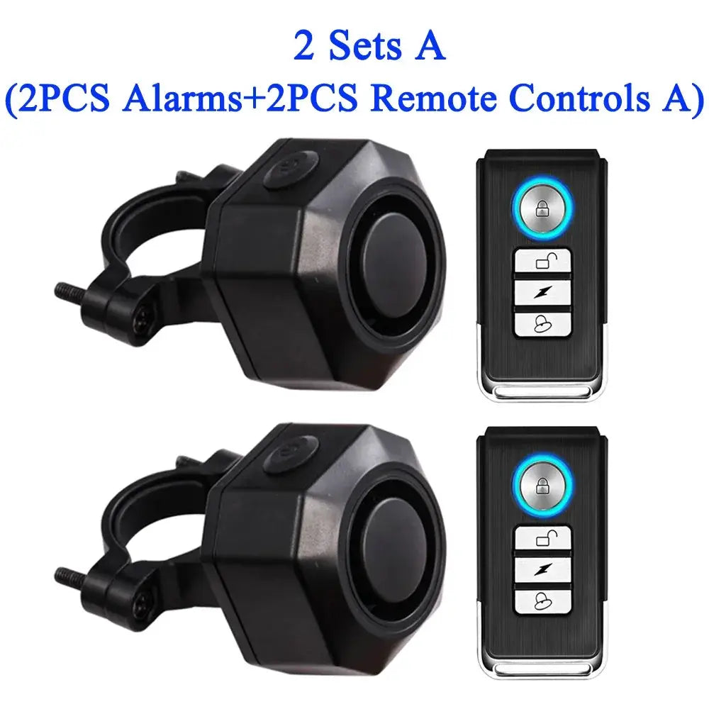 Hollarm wireless bike vibration alarm kit by Simples Market; black USB-charging, includes 2 alarms and 2 remotes