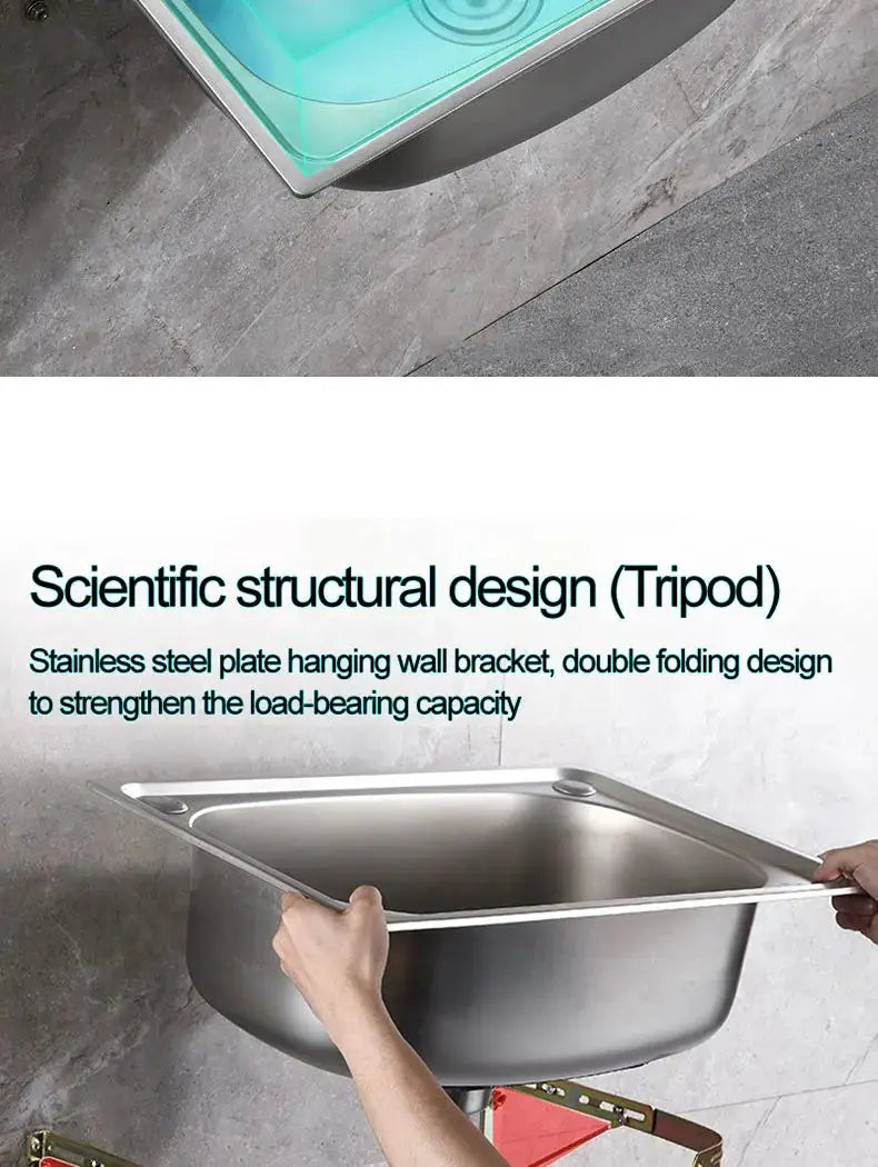 Wall-hung wash basin in 304 stainless steel with bracket, single-slot design.