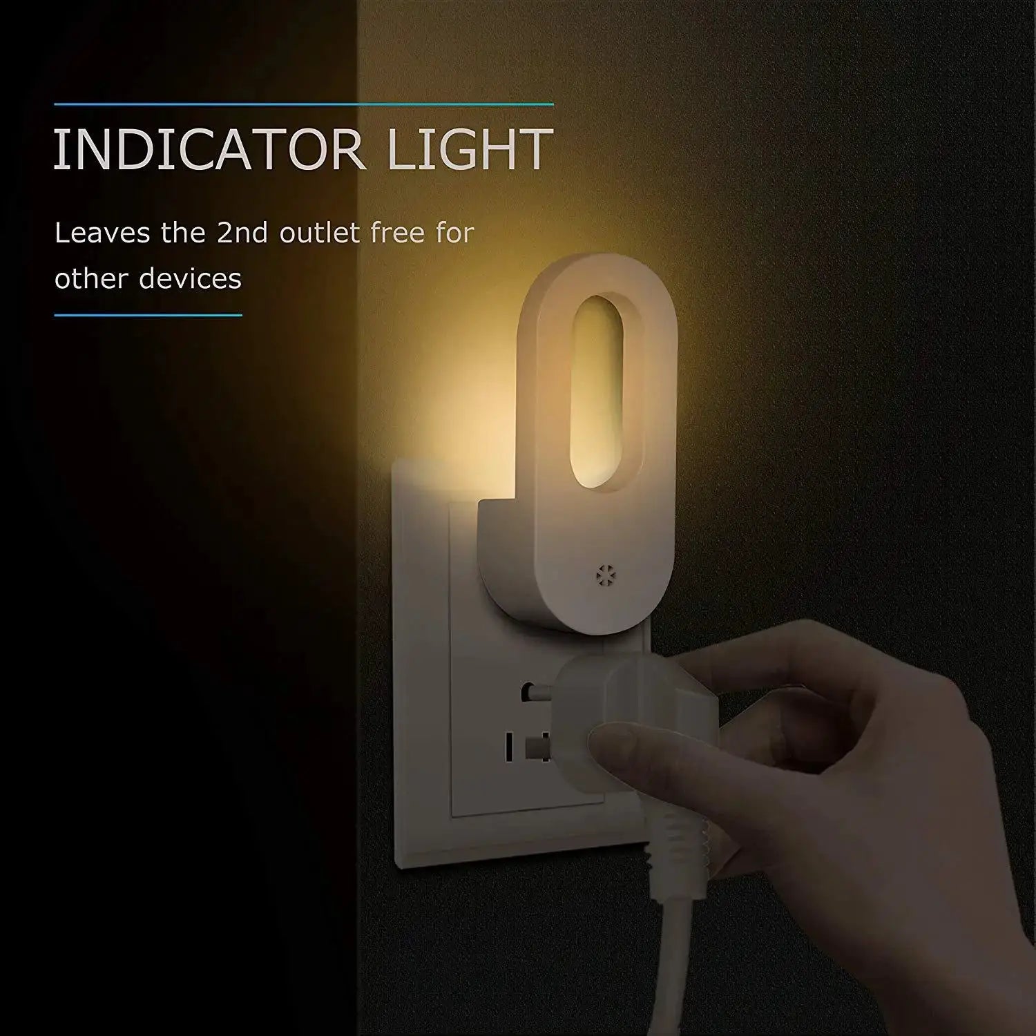 Simples Market white EU/US plug wall night light with twilight sensor, warm white glow, 1–2 pack