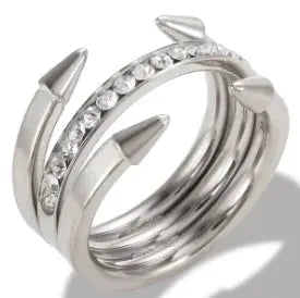 Gold Stainless Steel Ring With Round Bead And Clear Crystal Zircon Waterproof Everyday Fine Jewelry
