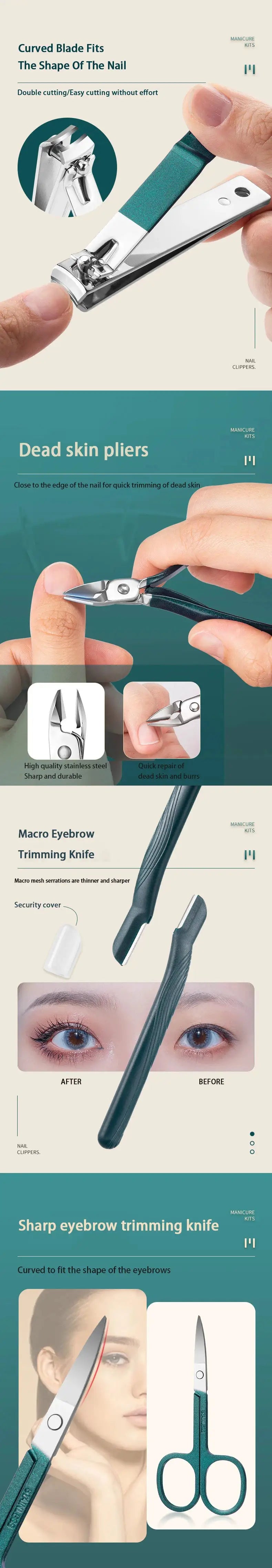 Nail care kit by Simples Market, 7-18 piece stainless steel manicure and pedicure set with teal handles and travel case