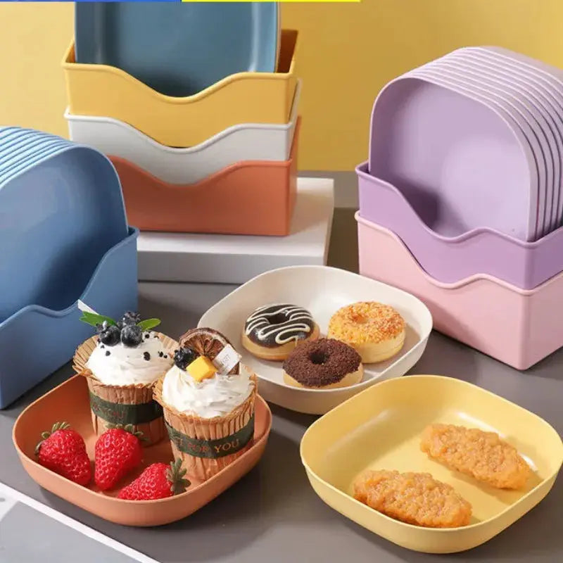 10 Piece Reusable Fruit And Dessert Plates With Built In Base