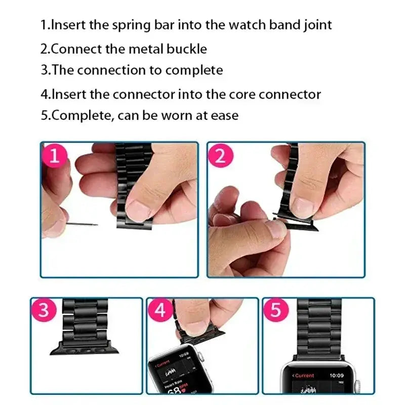 Simples Market Apple Watch band adapter; black metal strap connector for 38–45mm sizes