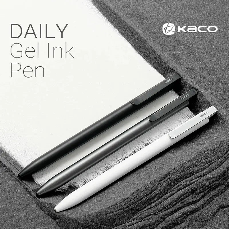 KACO gel pen set with metal clips; three pens in black, gray and white with 0.5mm tips