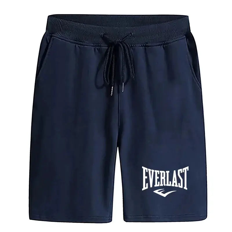 Men's navy Everlast sport shorts with drawstring waist, knee-length
