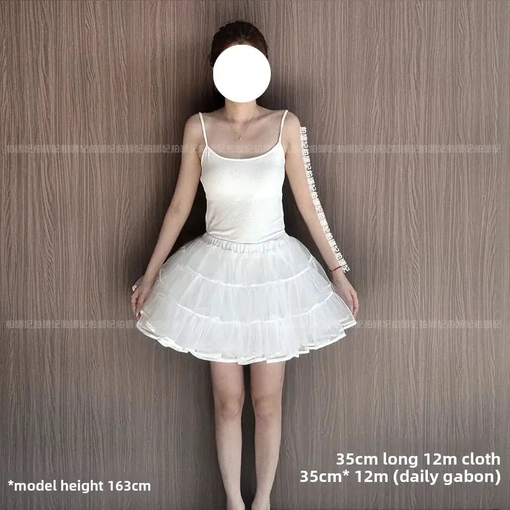 Simples Market Lolita petticoat, white fluffy mesh underskirt, 35cm length worn by model