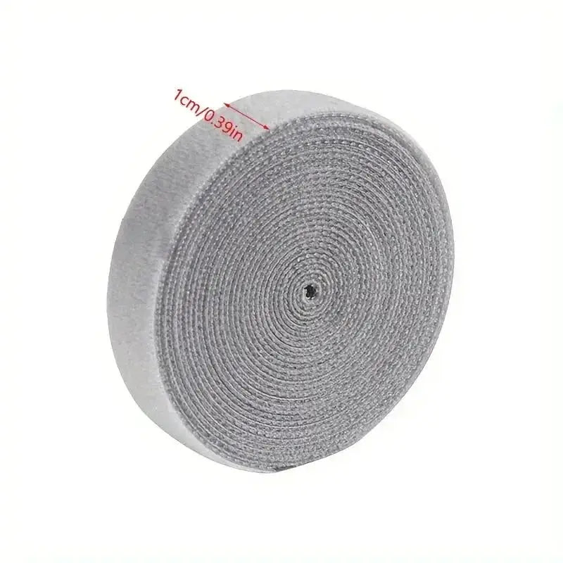 Cable management wrap roll; gray fabric cord organizer for earphones and other cables