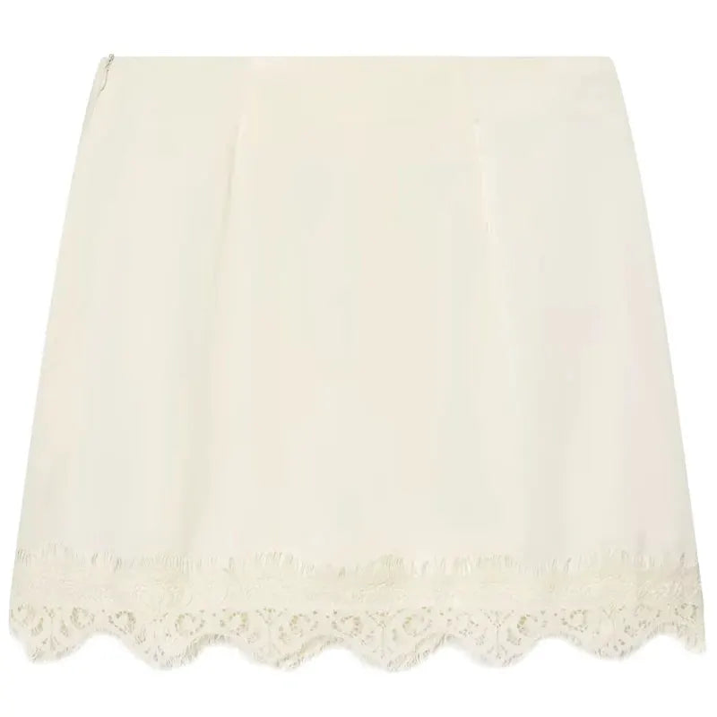HXAO Satin Lace Skirt Shorts by Simples Market in ivory satin with lace hem