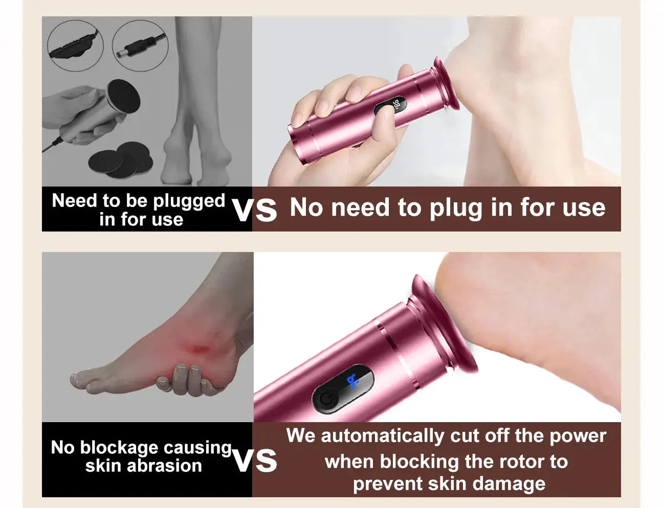 Simples Market aluminum alloy electric foot grinder pink cordless dual-power Type-C/battery pedicure tool