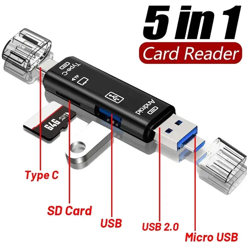 5 In 1 USB C Micro USB SD TF Card Reader Adapter For Android And PC OTG High Speed USB 2.0