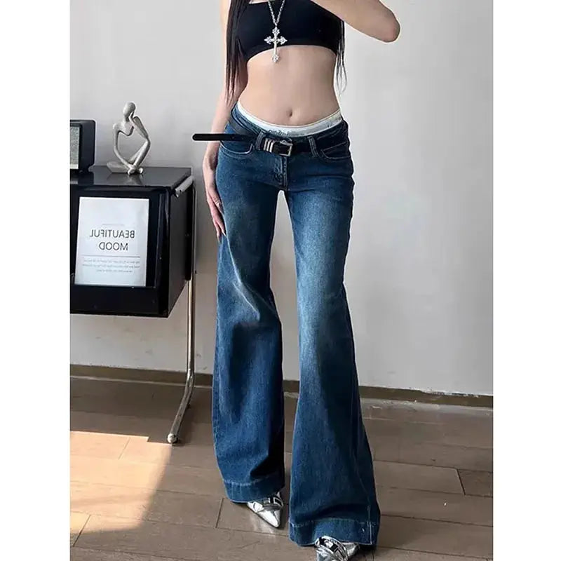 Lucyever Y2K Streetwear Low Waisted Jeans Women Wide Leg Denim Flares