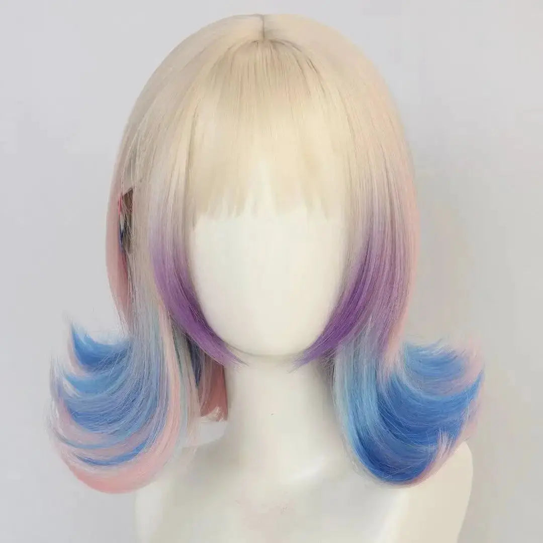 Enid Sinclair cosplay wig by Simples Market; pastel blonde with pink, purple and blue tips, bob-style synthetic wig for women