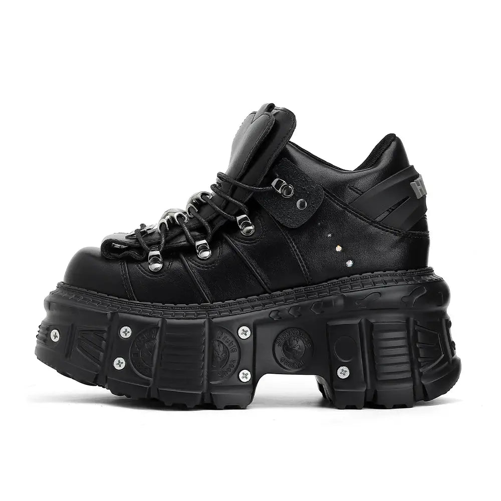 Punk Style Platform Boots For Women With 6 Cm Heel Gothic Lace Up Ankle Boots Metal Decor