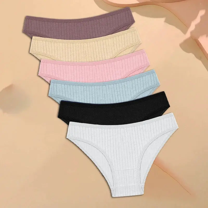 FINETOO 6-pack women's cotton striped ribbed briefs in assorted colors, size M-XL, by Simples Market