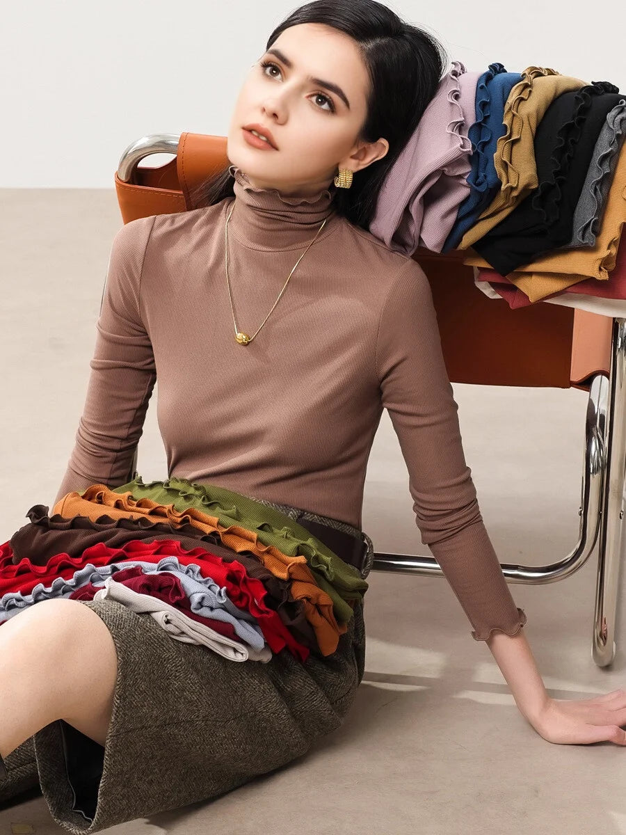 SuyaDream Women Silk Viscose Thermal Base Layer Top With Turtleneck For Warmth And Style