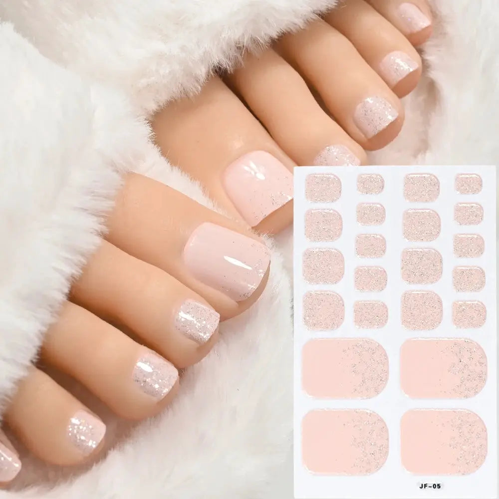 Toe nail sticker wraps by Simples Market, 22tips, pale pink glitter, full-cover self-adhesive toenail decals (22-count)