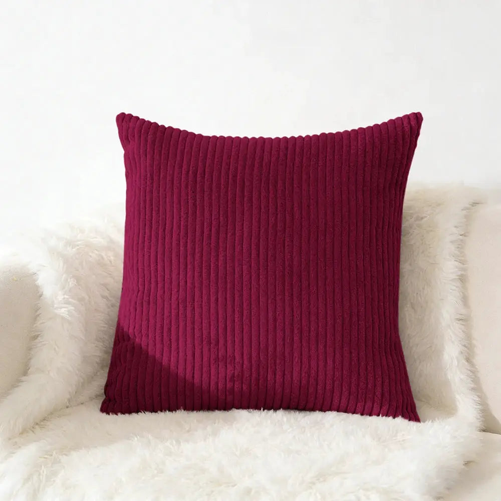 Corduroy pillow cover in magenta for sofa and living room decor