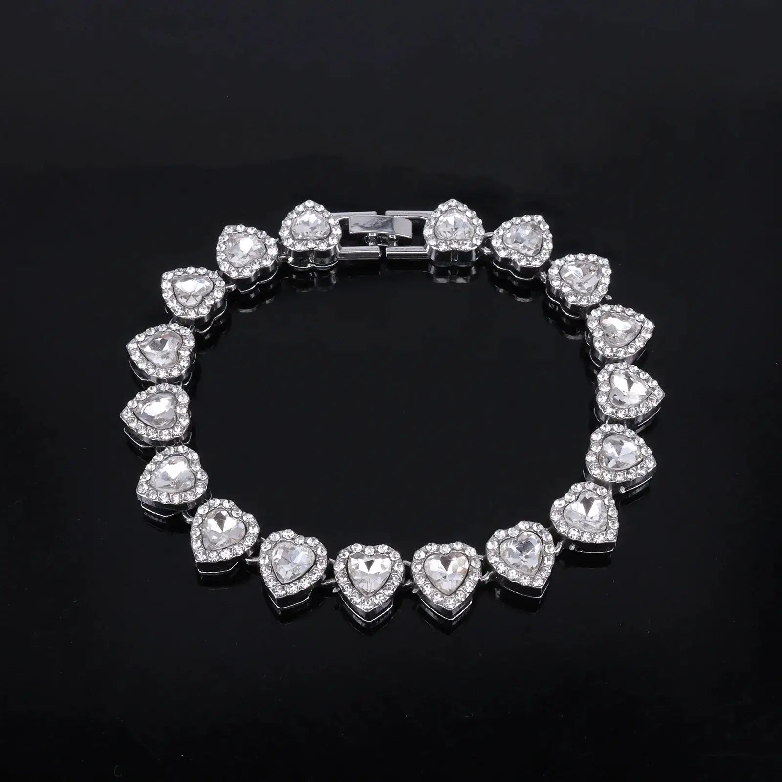Yupsk 45cm 20cm Shiny Heart Rhinestone Hip Hop Rock Tennis Chain Bracelet Necklace Women Men Trendy Jewelry Set Gift