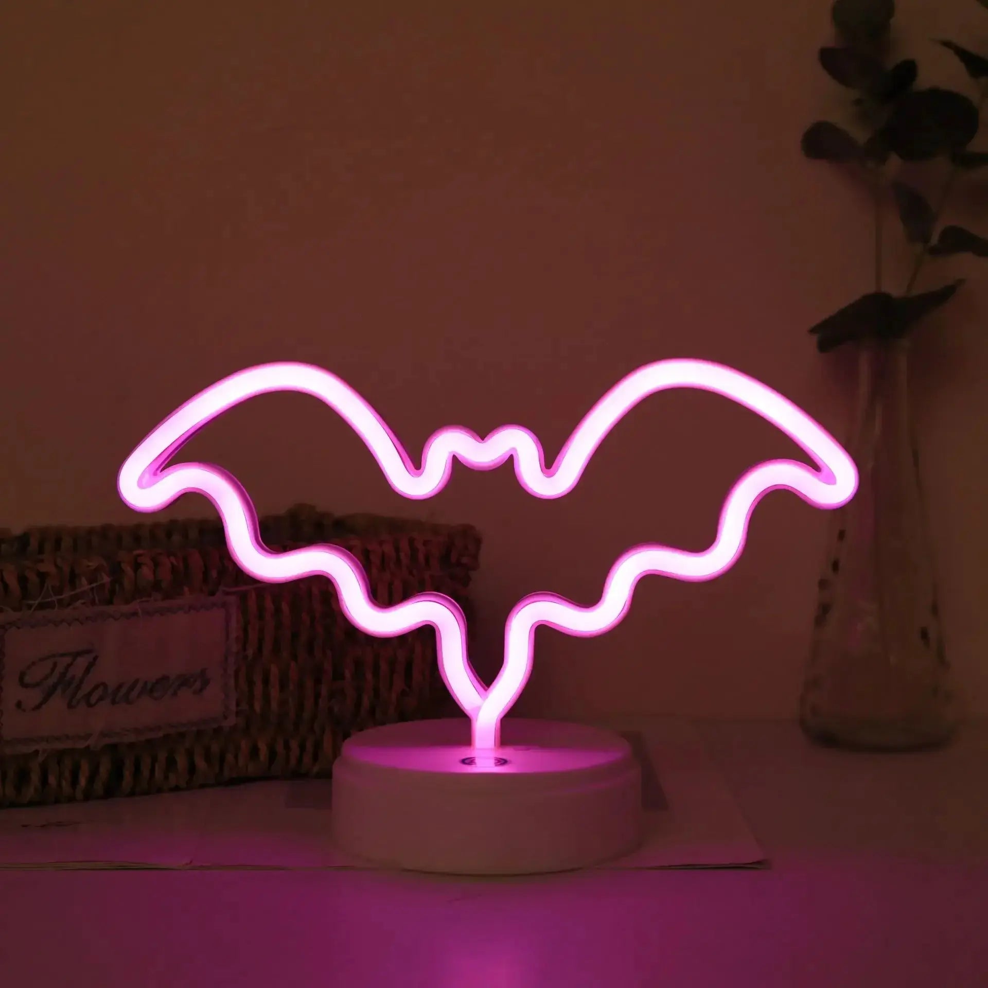 Pink neon sign lamp USB-powered LED decor with unicorn/flamingo moon rainbow shapes for kids’ room