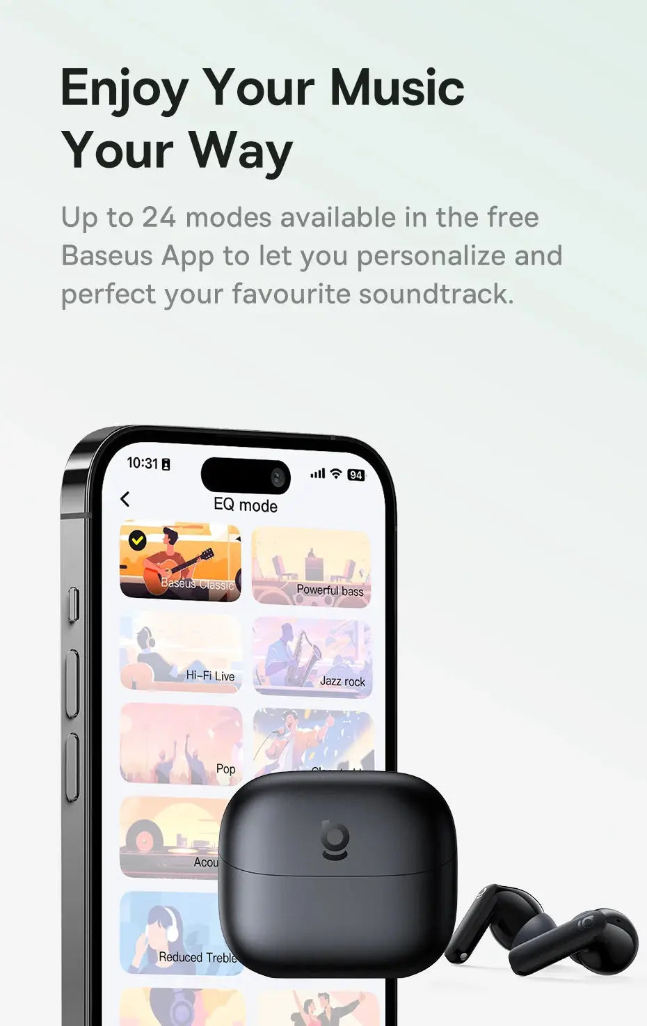 Baseus Bass EP10/BP1 NC true wireless earbuds with charging case, black
